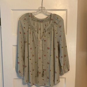 Daniel Rainn Striped Floral Blouse - Green and Cream